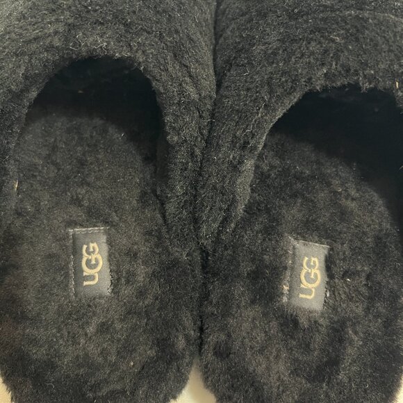 UGG Men’s Fluff Slippers Black Size 8 – Cozy Plush Open-Toe House Shoes - Picture 5 of 8